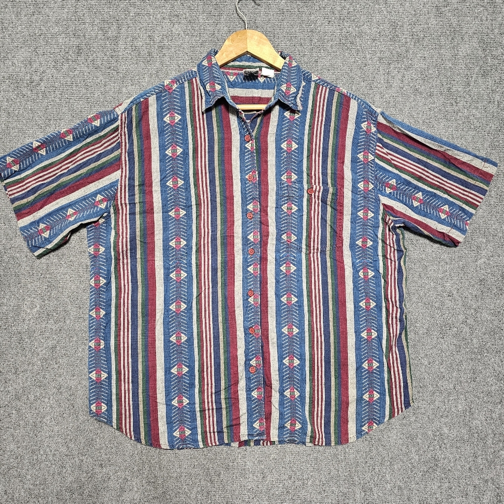 VTG FUTURES Womens Aztec Tribal Stripe Button Down Long Sleeve Shirt 2XL Nepal
